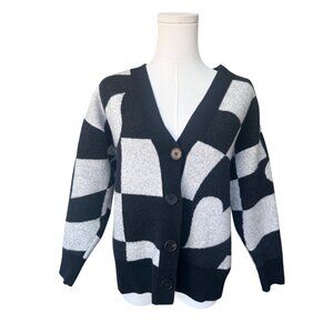 Vintage Mo & Co Y2K Wool Abstract Cardigan Sweater Size XL Artsy Statement Bold